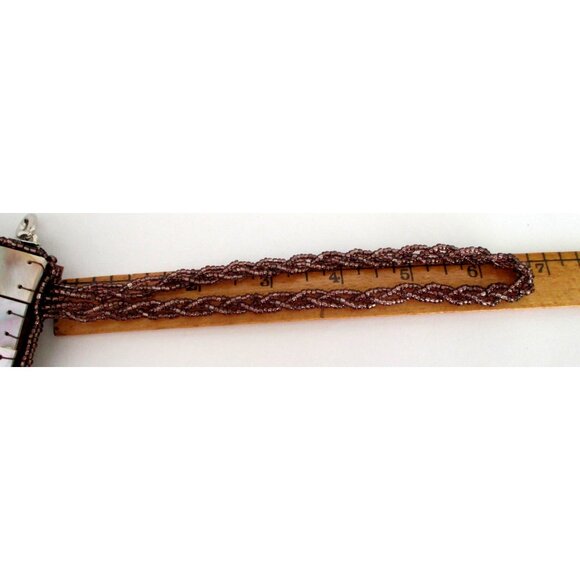 Horn  & Silk Wristlet Clutch Purse W Beaded Braided Strap Vintage Mod by Design - Picture 6 of 8